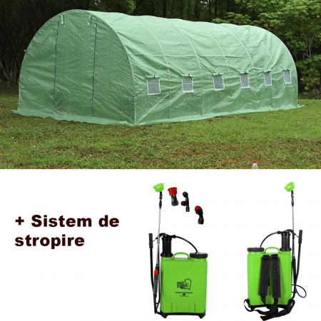 Sere si solarii - Pachet Sera 6x3x2m, polietilena, densitate 140g/mp Micul Fermier + Pompa de Stropit Manuală 12L