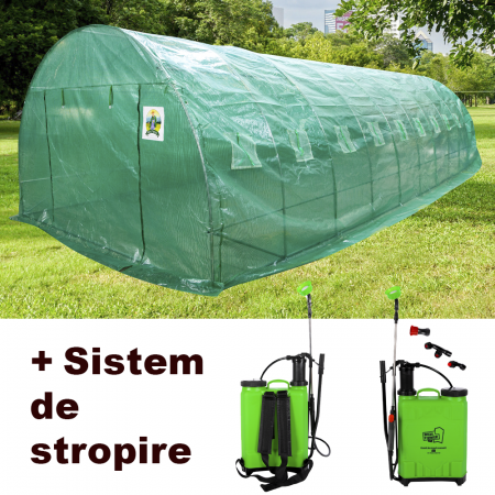 Sere si solarii - Pachet Sera 8 x 4 x 2.5m, polietilena, densitate 140g/mp Micul Fermier + Pompa de Stropit Manuală 12L