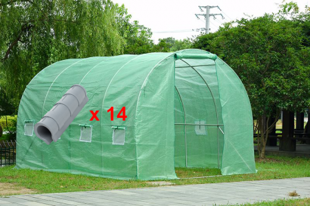 Sere si solarii - Pachet - Sera de gradina 4 x 2 x 2 m, polietilena, 140g/mp UV4, GF-2044 + 14 Cleme folie solar tip bagheta, 3/4", 25 mm