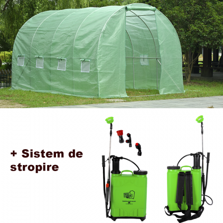 Sere si solarii - Pachet Sera Micul Fermier 4x2x2m, Polietilena 140g/mp UV4 + Pompa de Stropit Manuala 12L