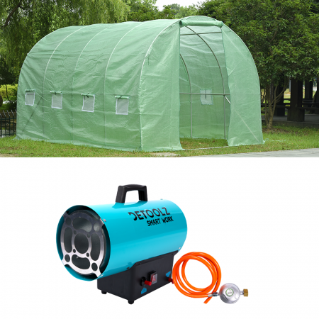 Sere si solarii - Pachet Sera Micul Fermier 4x2x2m, Polietilenă 140g/mp UV4 + Tun de Căldură pe Gaz GPL 15KW