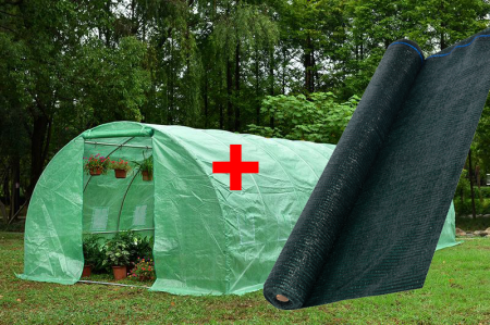 Sere si solarii - Pachet - Sera polietilena 10x3x2m rezistenta radiatii solare UV4 + Plasa de umbrire 2x10m, 80g/mp, material HDPE, protectie UV