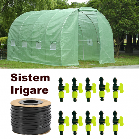 Sere si solarii - Pachet Sera Polietilenă 4x2x2m, 140g/mp UV4 Micul Fermier + Sistem Irigare prin Picurare (10 Robineți + Bandă 100m)