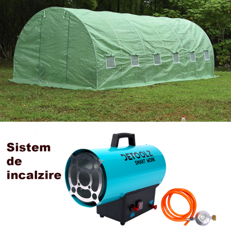 Sere si solarii - Pachet Sera Polietilenă 6 x 3 x 2m, 140g/mp UV4 Micul Fermier + Tun de Căldură pe Gaz GPL 15KW