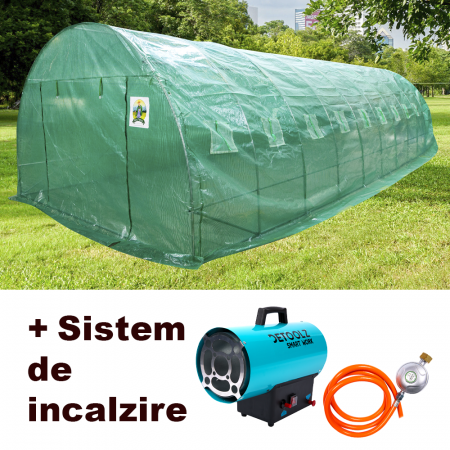 Sere si solarii - Pachet Sera Polietilenă 8 x 4 x 2.5m, Densitate 140g/mp Micul Fermier + Tun de căldură pe gaz GPL Detoolz DZ-EI108, 15KW, 320 m³/h