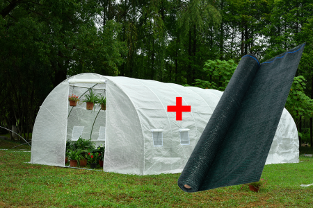 Sere si solarii - Pachet - Sera polietilena 8x3x2m rezistenta radiatii solare UV4 + Plasa de umbrire 2x10m, 80g/mp