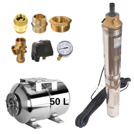 Pompe submersibile - Pachet sistem hidrofor - Pompa submersibila DRK, Model 4STM4-8, putere 1.5 kW, 8 turbine, debit 5m3/h +  Vas expansiune 50 Inox