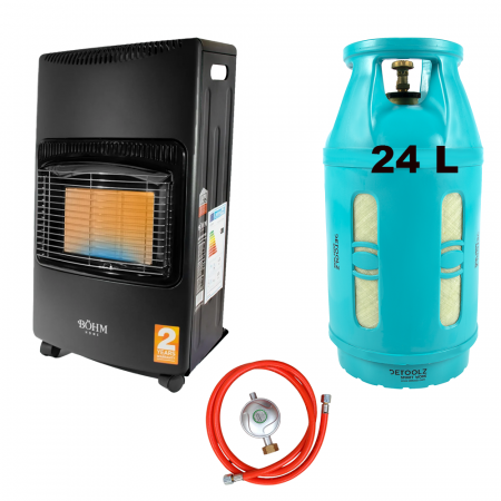 Climatizare si sisteme de incalzire - PACHET - Soba pe gaz GPL pliabilă BÖHM BF-003B, 4,20 kW, 3 trepte de putere, 20-80 m², Regulator GPL + Furtun GPL 1,5 m + Butelie compozit reincarcabila 10kg/24L