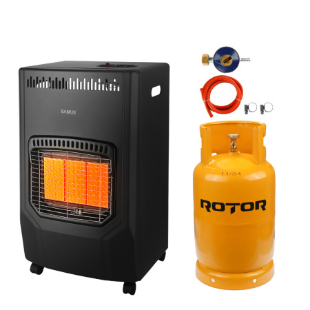 BRICOLAJ - Pachet - Soba pe gaz Samus RS423 Aprindere piezoelectrica, 3 trepte putere 1.5 / 2.8 / 4.2 kW, senzor o2 comutator anti rasturnare + Butelie GPL General Max 26L
