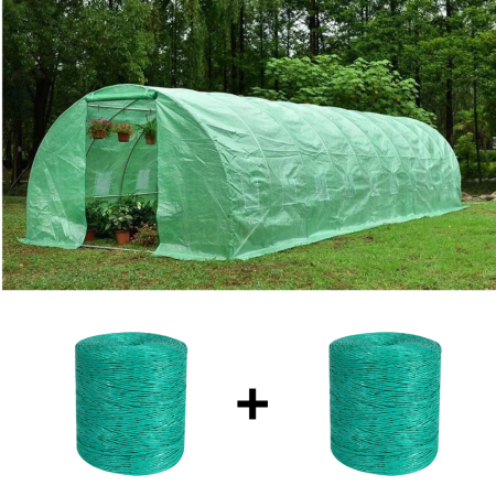 Sere si solarii - Pachet - Solar pentru legume 10x3x2m, 30 mp, folie UV4 verde din polietilena armata + 2 Bobine palisat pentru legume in sere