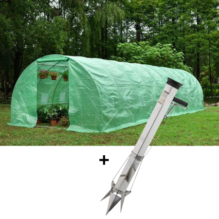 Sere si solarii - Pachet - Solar pentru legume 10x3x2m, 30nmp, folie UV4 verde din polietilena armata + Plantator manual pentru rasaduri ''Calamar''