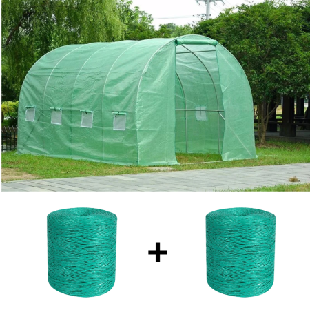 Sere si solarii - Pachet - Solar pentru legume 4x2x2m, 8 mp, folie UV4 verde din polietilena armata + 2 Bobine palisat pentru legume in sere