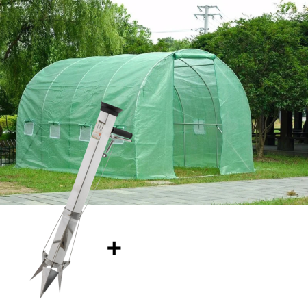 Sere si solarii - Pachet - Solar pentru legume 4x2x2m, 8 mp, folie UV4 verde din polietilena armata + Plantator manual pentru rasaduri ''Calamar''