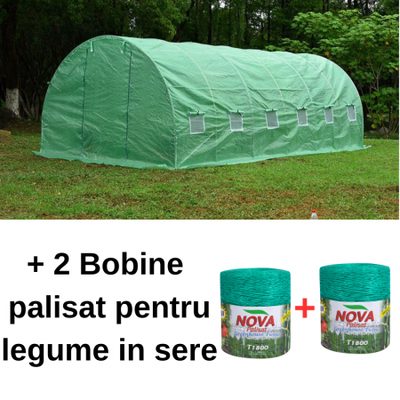 Sere si solarii - Pachet - Solar pentru legume 6x3x2m, 18 mp, folie UV4 verde din polietilena armata + 2 Bobine palisat pentru legume in sere
