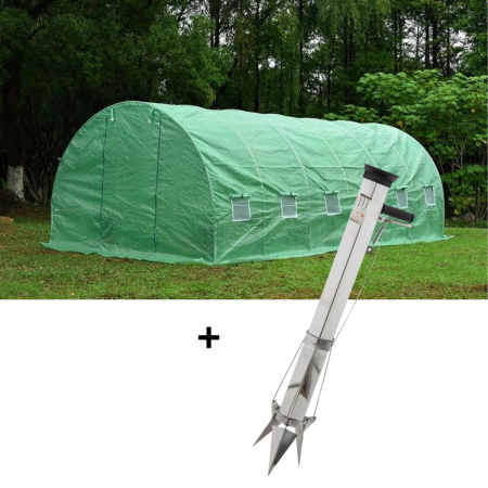 Sere si solarii - Pachet - Solar pentru legume 6x3x2m, 18 mp, folie UV4 verde din polietilena armata + Plantator manual pentru rasaduri ''Calamar''