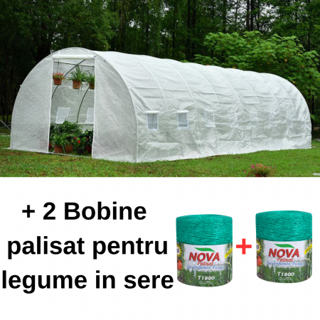 Sere si solarii - Pachet - Solar pentru legume 8x3x2m, 24 mp, folie UV4 verde din polietilena armata + Bobina palisat pentru legume in sere