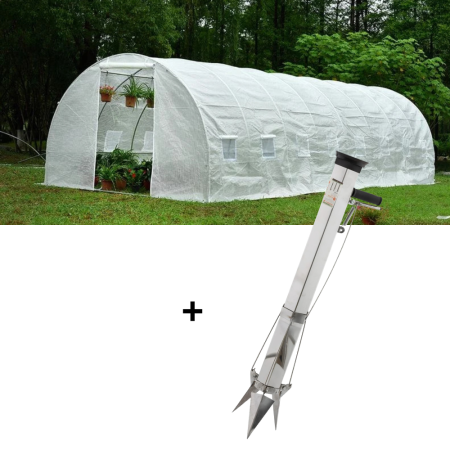 Sere si solarii - Pachet - Solar pentru legume  8x3x2m, 24 mp, folie UV4 verde din polietilena armata + Plantator manual Calamar