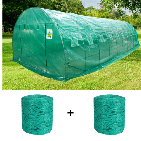 Sere si solarii - Pachet - Solar pentru legume 8x4x2.5m, 32 mp, folie UV4 verde din polietilena armata + 2 Bobine palisat pentru legume in sere