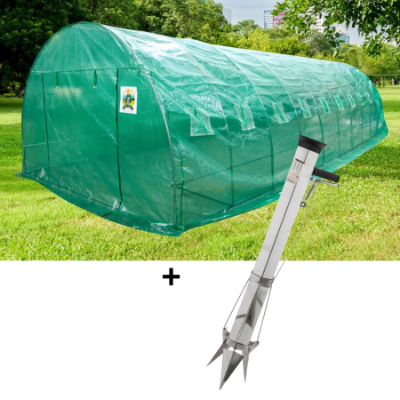 Sere si solarii - Pachet - Solar pentru legume 8x4x2.5m, 32 mp, folie UV4 verde din polietilena armata + Plantator manual pentru rasaduri ''Calamar''