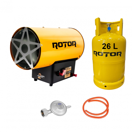 BRICOLAJ - Pachet Tun, Aeroterma pe gaz ROTOR RH-15M 51180 BTU, 5000 W, GPL + Butelie GPL 26L