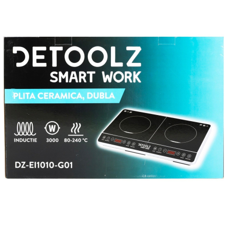 Plită cu inducție dublă Detoolz DZ-EI1010-G01, 3000W, suprafață ceramică, 2 zone de gătit [4]