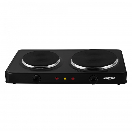 BUCATARIE - Plită Electrică Albatros AP26B – 2500W (1000W + 1500W), 2 Arzătoare din Fontă (Ø155 mm + Ø185 mm), Termostate Reglabile, LED-uri , Protecție la Supraincalzire, Picioare Antialunecare, Culoare Neagră