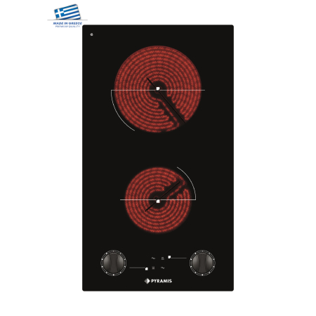 Aragazuri si plite - Plită electrică domino Pyramis PHC31233FMB, 2 zone de gătit, 9 trepte de putere, control cu butoane reostatice, indicator căldură reziduală, finisaj elegant din sticlă neagră