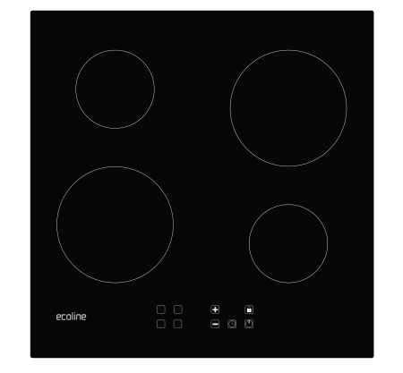 Aragazuri si plite - Plită electrică Ecoline 60BCBC, 4 zone de gătit, Touch Control, comenzi frontale, Timer, finisaj elegant sticlă neagră