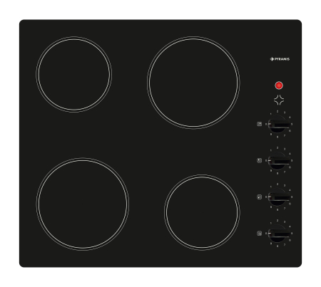 Aragazuri si plite - Plită electrică Pyramis Neo SPICA Knobs, 4 zone de gătit, 9 trepte de putere, control cu butoane reostatice, indicator căldură reziduală, finisaj sticlă neagră