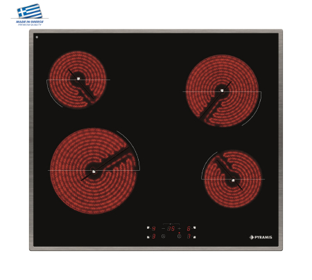 Aragazuri si plite - Plită electrică Pyramis PHC61430IFB Black Glass & Inox, 4 zone de gătit, Timer, OSD, 9 trepte de putere, control modern Touch Control
