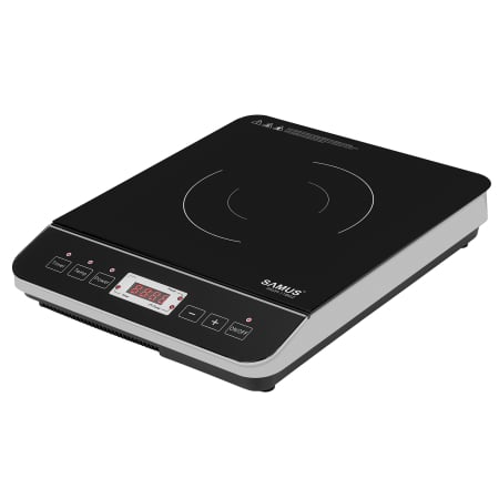 Aragaz total electric - Plita electrica vitroceramica cu inductie Samus PSVFI-11BG2, 8 nivele de putere, timer, protectie la supraincalzire, control tactil cu senzor, Negru/Inox