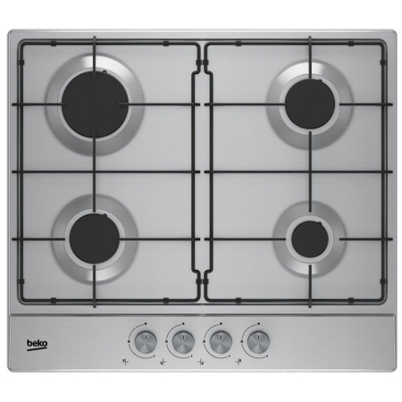 Marelvi - Plita gaz Beko, control butoane frontal, 4 arzatoare, siguranta plita, aprindere integrata, arzatoare cu eficienta ridicata, suport vase emailat, 60 cm latime, culoare butoane: inox cu capac cromat, 4