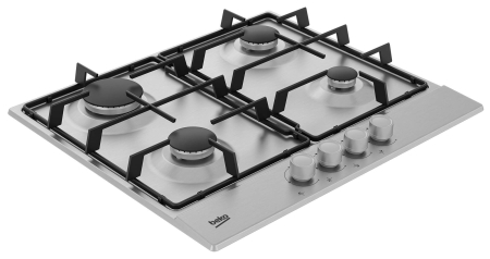 Plita gaz Beko, control butoane frontal, 4 arzatoare, siguranta plita, aprindere integrata, arzatoare cu eficienta ridicata, suport vase emailat, 60 cm latime, culoare butoane: inox cu capac cromat, 4 [1]