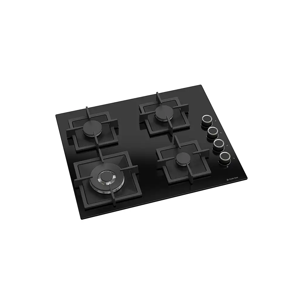 Plita gaz incorporabila Studio Casa VIVA CRY 60 Blk Glass, Gratare fonta, 4 arzatoare gaz, Wok , Aprindere electrica, Sticla neagra [1]