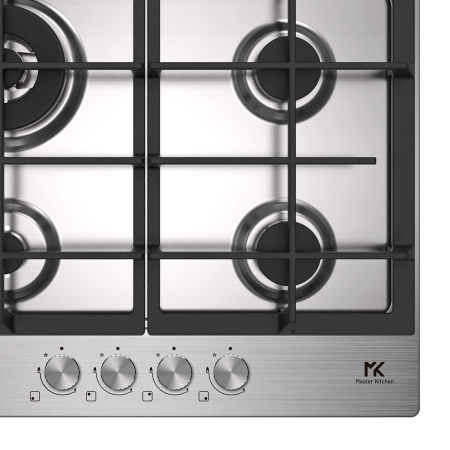 Plita gaz Master Kitchen, gama Edge, design inox, 60 cm, 4 arzatoare, gratare fonta, arzator wok, aprindere integrata, sistem siguranta [1]