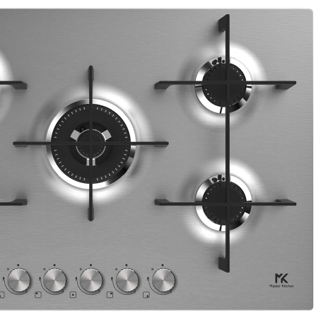 Plita gaz Master Kitchen, gama Edge, design inox, 75 cm, 5 arzatoare plate, gratare fonta, arzator coroana tripla, aprindere integrata, sistem siguranta [1]