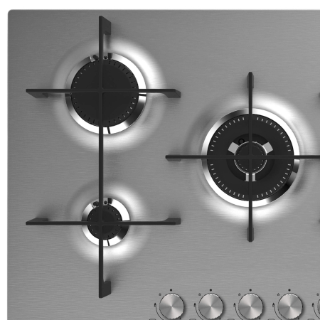 Plita gaz Master Kitchen, gama Edge, design inox, 75 cm, 5 arzatoare plate, gratare fonta, arzator coroana tripla, aprindere integrata, sistem siguranta [2]
