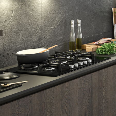 Plita gaz Master Kitchen, gama Edge, design sticla neagra, 75 cm, 5 arzatoare plate, gratare fonta, arzator coroana tripla, aprindere integrata, sistem siguranta [3]