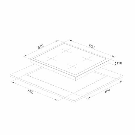 Plită gaz Pyramis 5335.02.01, 4 arzătoare cu grătare individuale emailate, control cu butoane laterale negre, design modern sticlă neagră, 600x510 mm [1]