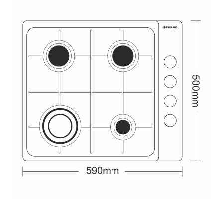 Plită gaz Pyramis 60PG 610, 4 arzătoare cu grătare emailate, control cu butoane laterale, design modern inox, 59x50 cm [2]