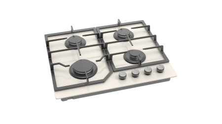 Plită gaz Pyramis 60PG 6603, 4 arzătoare, grătare fontă, control cu butoane frontale, design modern sticlă bej și fontă, 60 cm [3]