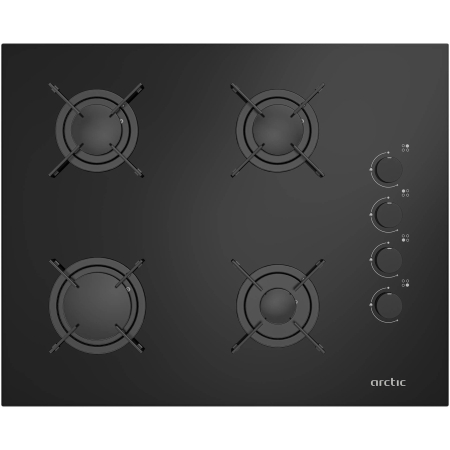 Aragazuri si plite - Plita incorporabila Arctic ARNGN64127SB, Gaz, 4 arzatoare, Aprindere electrica, Safety Plus, 65 cm, Sticla Neagra