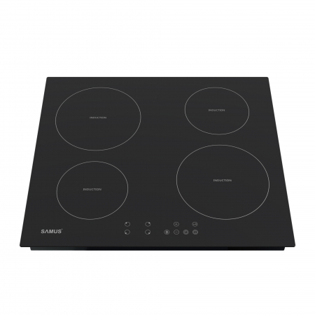 Plită incorporabilă cu inducție Samus PSI‑64BMG10, 60 cm, 4 zone gătit, 7 000 W, touch control, timer, 9 trepte, booster, sticlă ceramică neagră mată [1]