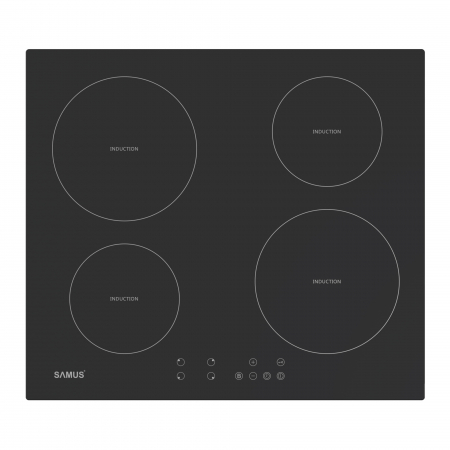 Aragazuri si plite - Plită incorporabilă cu inducție Samus PSI‑64BMG10, 60 cm, 4 zone gătit, 7 000 W, touch control, timer, 9 trepte, booster, sticlă ceramică neagră mată