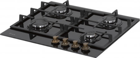 Plita incorporabila Fram FBH-S4IWF-GRBK, Gaz, 4 arzatoare, Aprindere electrica, Gratar fonta, Duze GPL incluse, 60 cm, Sticla neagra [1]