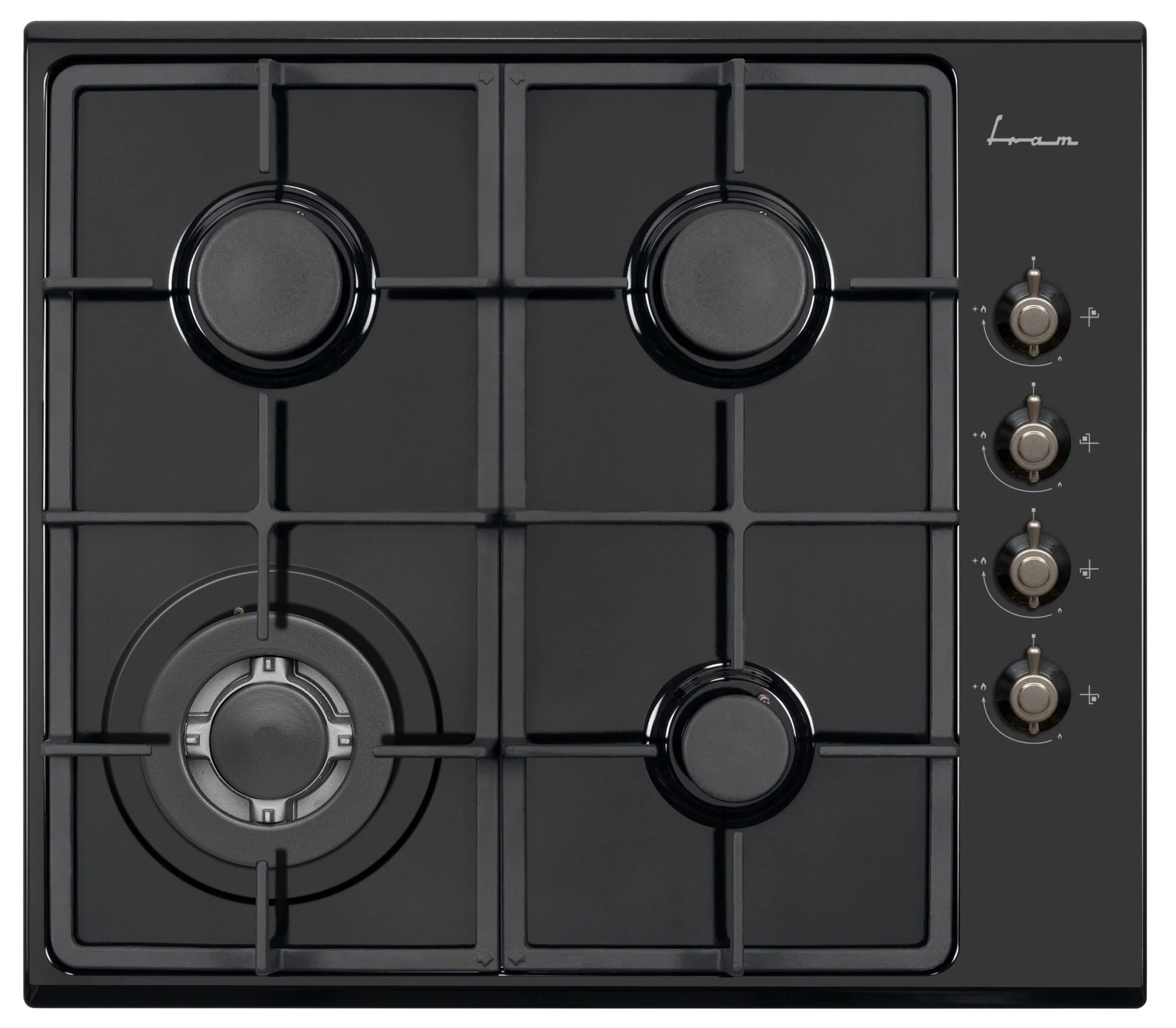 Aragazuri si plite - Plita incorporabila Fram FBH-V4IWF-RBK, Gaz, WOK, Gratar fonta, Control lateral, Aprindere electrica, Dispozitiv de siguranta, 60 cm, Negru