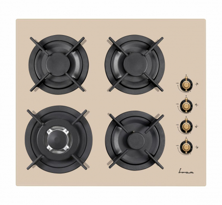 Aragazuri si plite - Plita incorporabila Fram FBH-V4IWF-RGBG, Gaz, Wok, Gratar fonta, Dispozitiv de siguranta, Design rustic, 60 cm, Crem