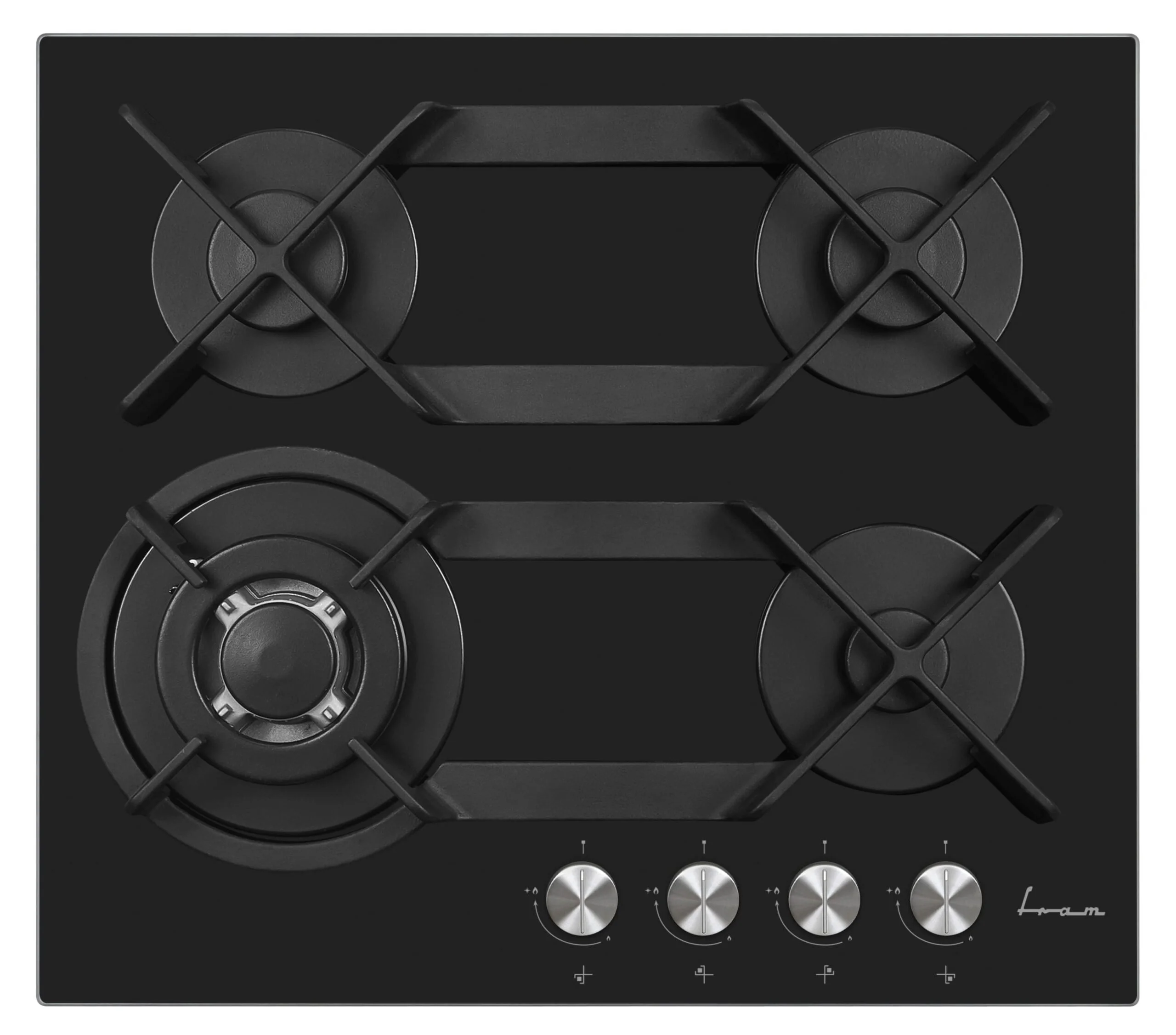 Plita incorporabila - Plita incorporabila Fram FBH-V4IWFDL-GBK, 4 arzatoare, Wok, Gratar fonta, Aaprindere electrica, Dispozitiv de siguranta, 60 cm, Sticla neagra