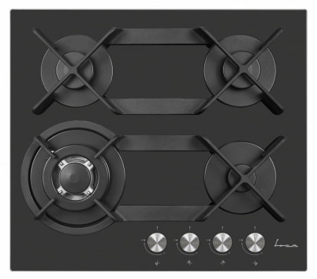 Plita incorporabila - Plita incorporabila Fram FBH-V4IWFDL-GZG, Gaz, 4 arzatoare, Wok, Gratar fonta, Aaprindere electrica, Dispozitiv de siguranta, 60 cm, Sticla gri zara