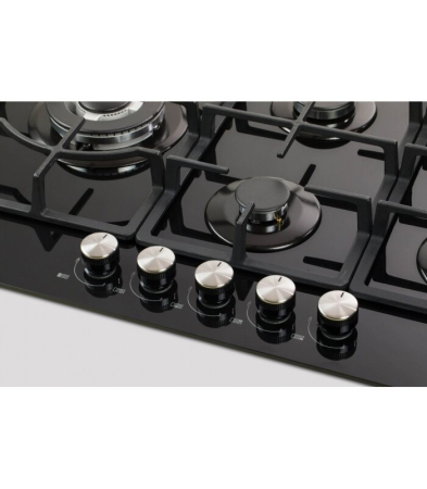 Plita incorporabila LDK Granada WOK JZ5BK75, Tip alimentare: Gaz, 5 arzatoare, WOK, Aprindere electrica, Gratare fonta, Siguranta, 75 cm, Negru [1]